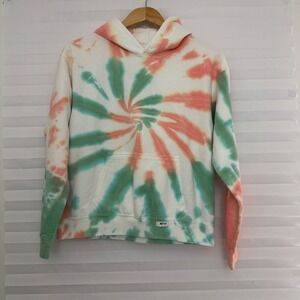 Worthy Threads Womens 2XL Tie Dye Hoodie Peach Green Spiral Pullover Y300